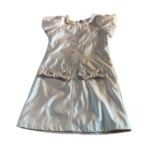 2 Hip Faux Leather Dress Kids Pink Excellent Metallic Bow Puff Sleeve SIZE 4